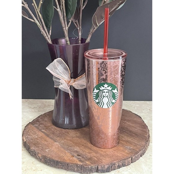 Starbucks Rose Gold/ Copper Stainless Steel Metallic Glitter Cold Cup 16 oz - Picture 1 of 6